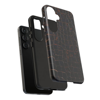 Croc-Embossed Tough Phone Case — Shockproof Black Alligator Texture