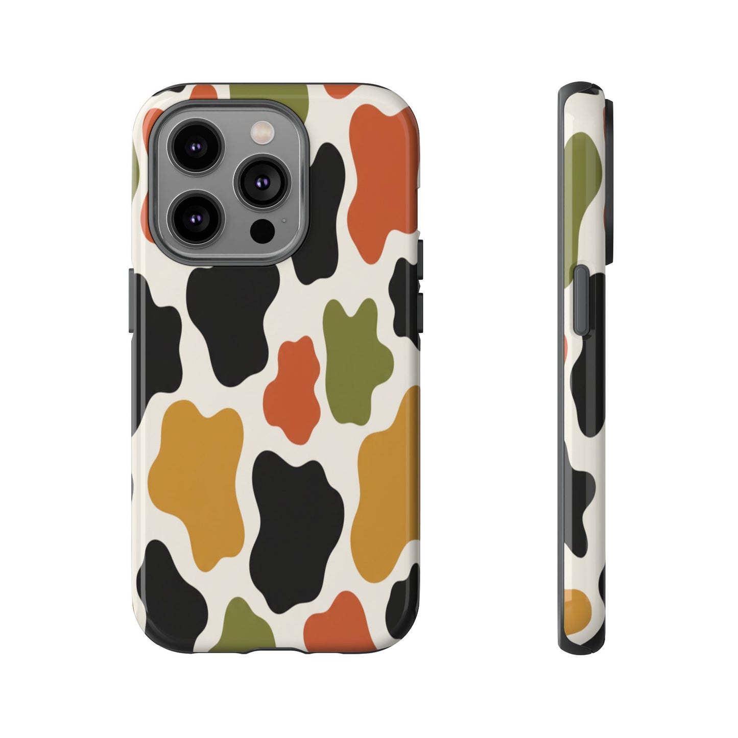 Camouflage Pattern Tough Phone Case – Retro Olive, Rust & Mustard Protective Cover