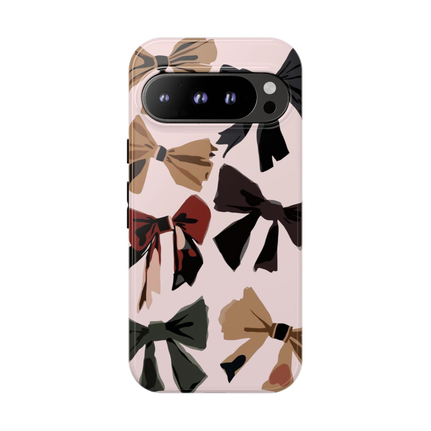 Bow Pattern Phone Case - Pink, Brown & Black Bows Protective Cover