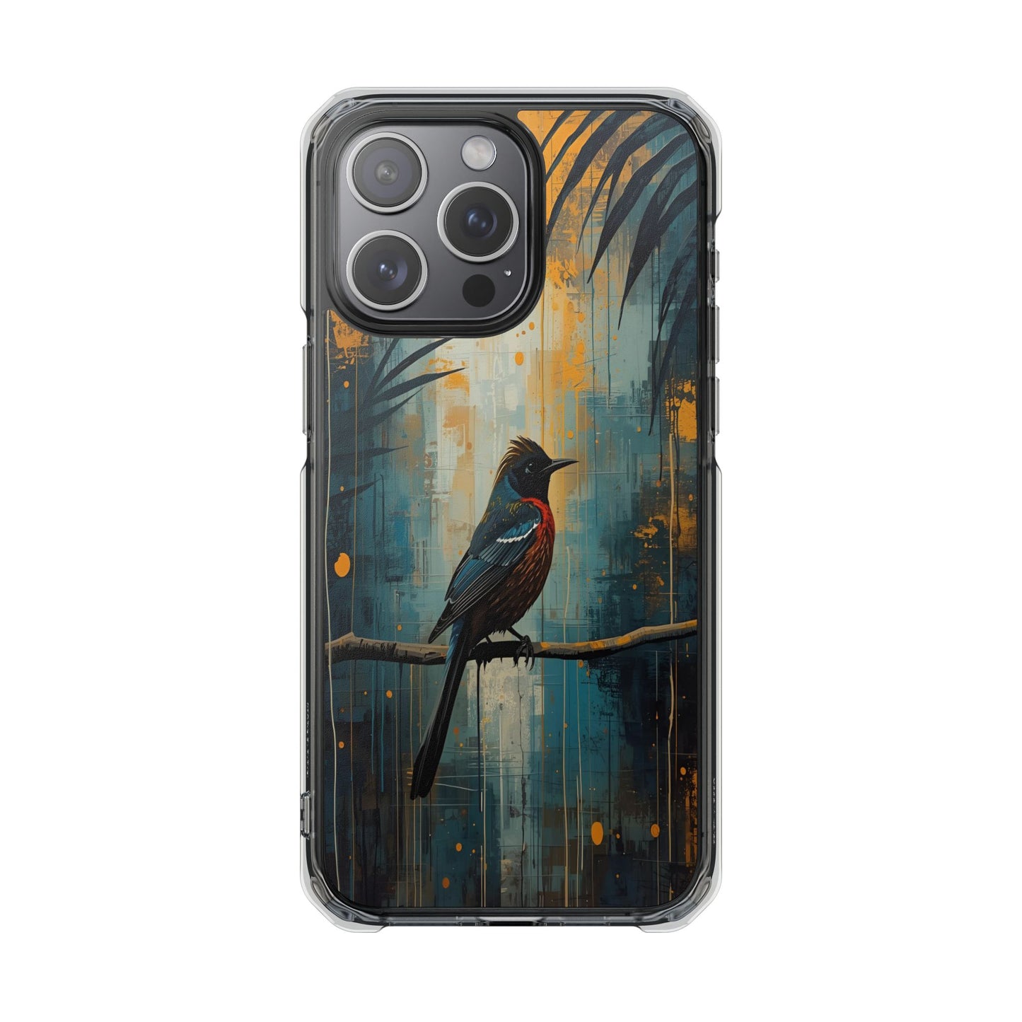 Clear Magnetic Phone Case — Artful Tūī Bird on Branch Design