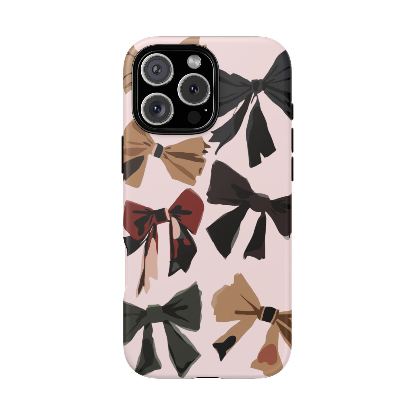 Bow Pattern Phone Case - Pink, Brown & Black Bows Protective Cover