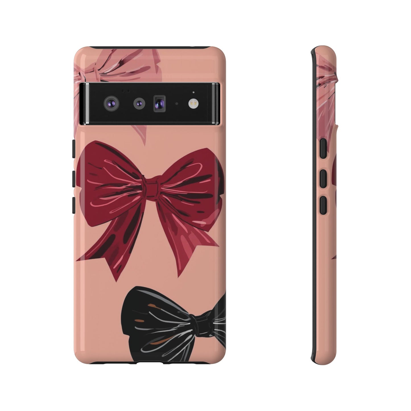 Bow Pattern Tough Phone Case — Pink, Red & Black Decorative Bows