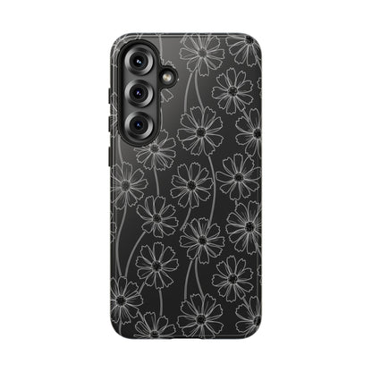 Floral Doodle Tough Phone Case — Black & Gray Daisy Pattern