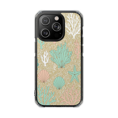 Clear Magnetic Phone Case — Pastel Seashell & Coral Beach Design