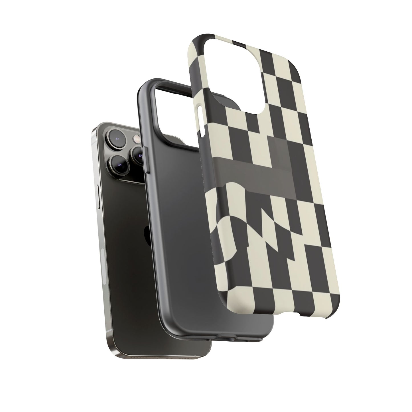 Checkerboard Wave Phone Case — Black & Cream Graphic Tough Case