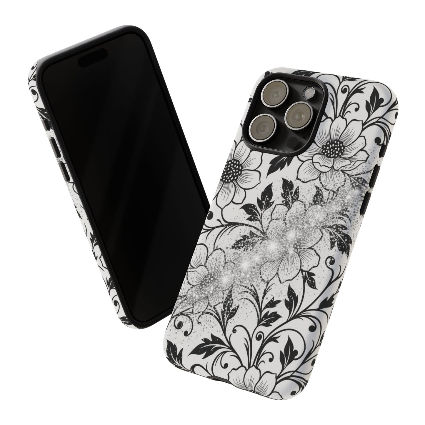 Floral Lace Phone Case — Black & White Vintage Flower Protective Case