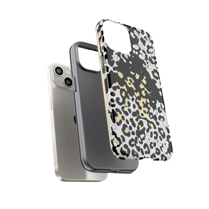 Leopard Splash Tough Phone Case — Black & Cream Animal Print Protective Cover