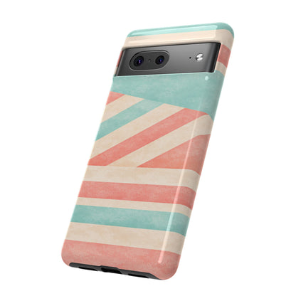 Pastel Stripes Tough Phone Case – Retro Coral & Teal Protective Cover