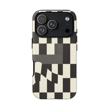 Checkerboard Wave Phone Case — Black & Cream Graphic Tough Case