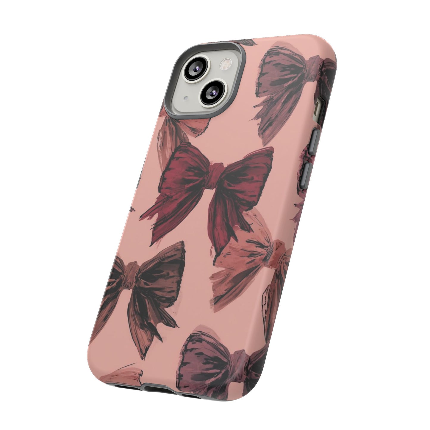 Bow Pattern Tough Phone Case — Pink Watercolor Bows Protective iPhone Cover