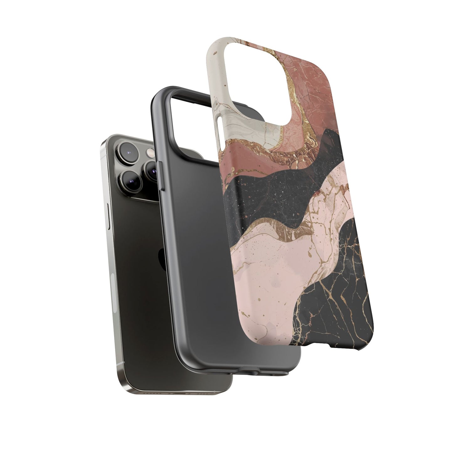 Marbled Rose Gold Phone Case — Abstract Pink & Black Protective Tough Case