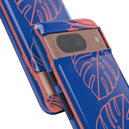 Tropical Monstera Phone Case — Blue & Coral Leaf Protective Cover