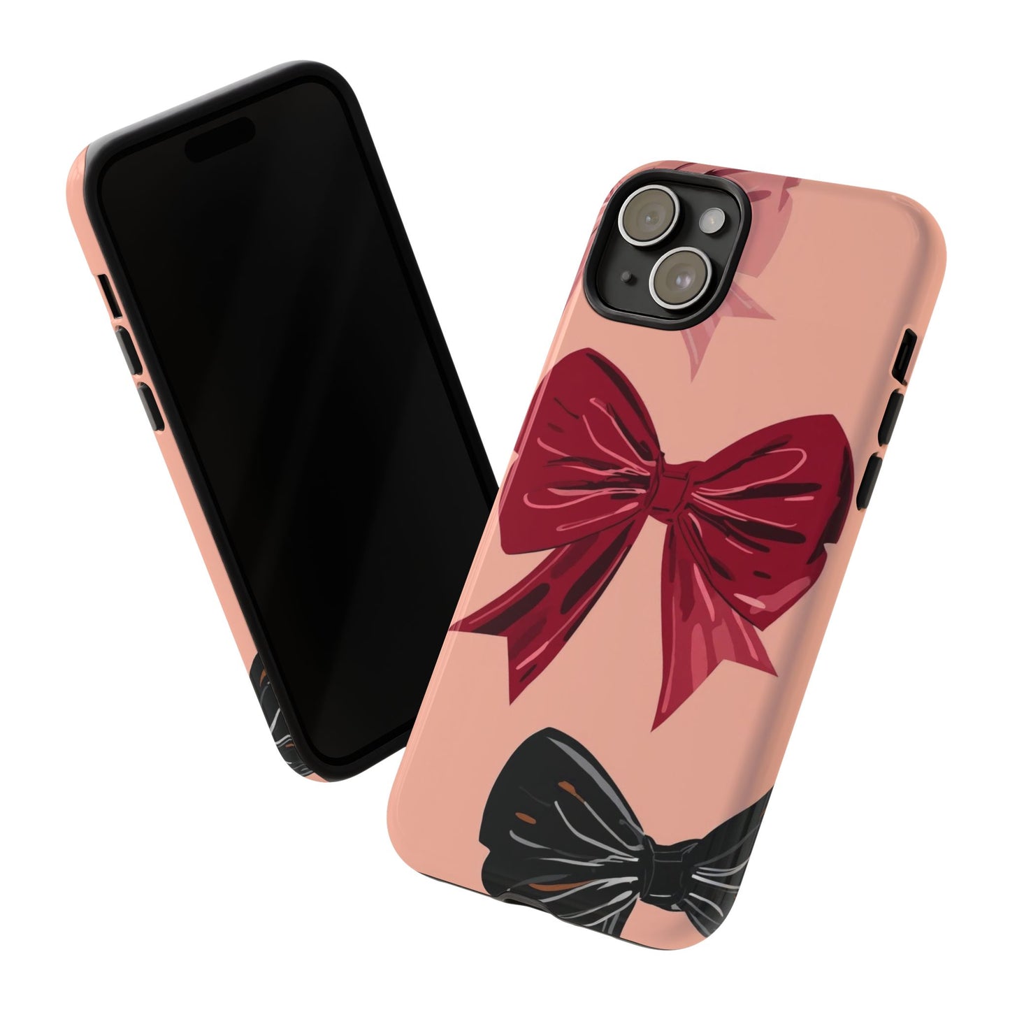 Bow Pattern Tough Phone Case — Pink, Red & Black Decorative Bows