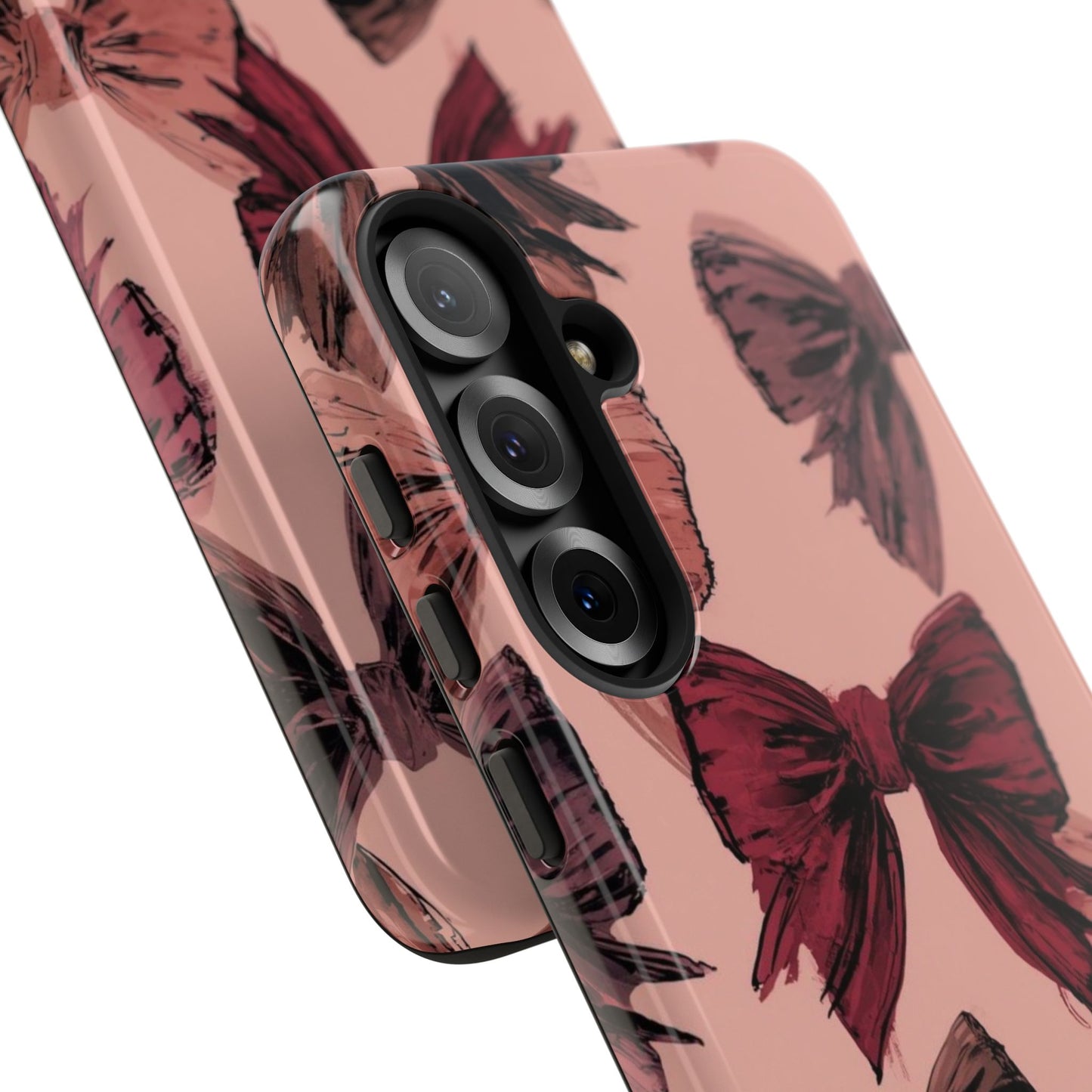 Bow Pattern Tough Phone Case — Pink Watercolor Bows Protective iPhone Cover