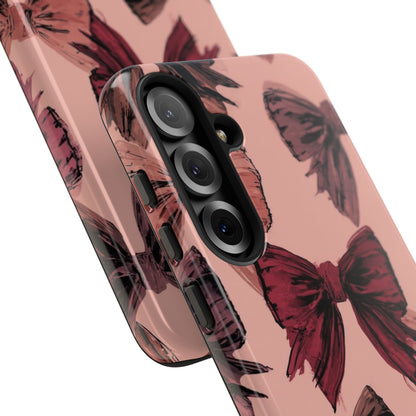 Bow Pattern Tough Phone Case — Pink Watercolor Bows Protective iPhone Cover