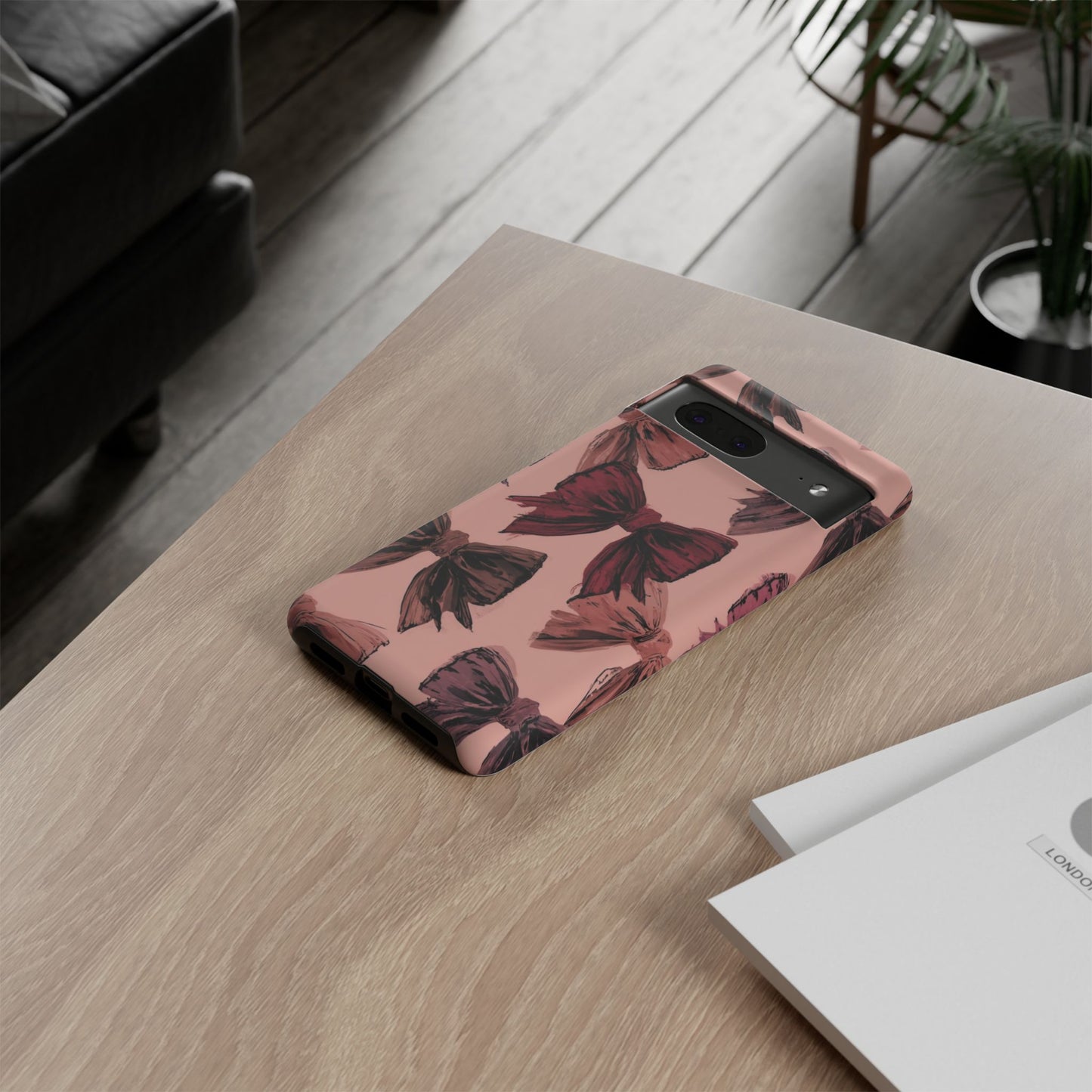 Bow Pattern Tough Phone Case — Pink Watercolor Bows Protective iPhone Cover