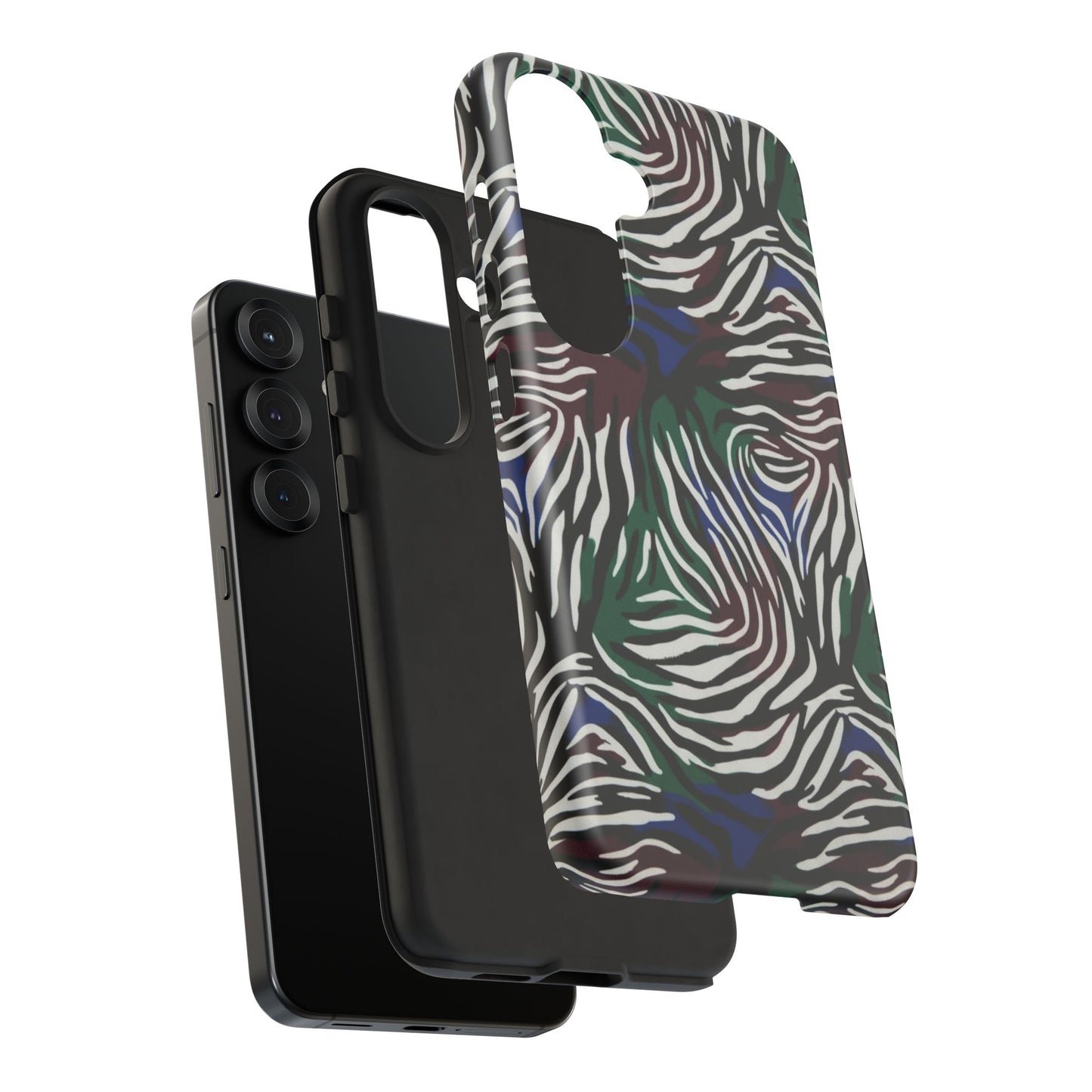 Zebra Camo Tough Phone Case – Green & Blue Animal Print Protective Cover