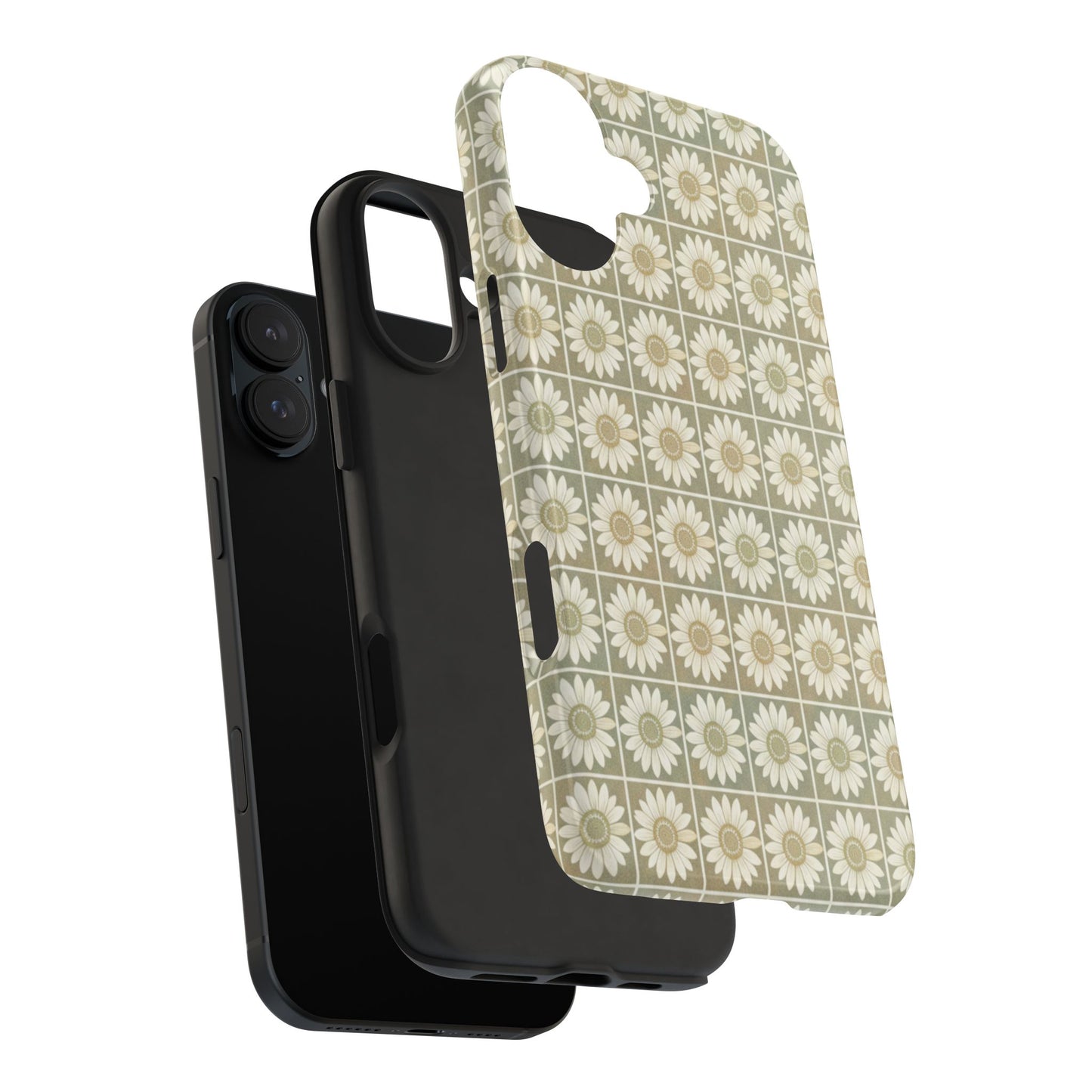 Daisy Tile Tough Phone Case — Retro Floral Protective Phone Cover