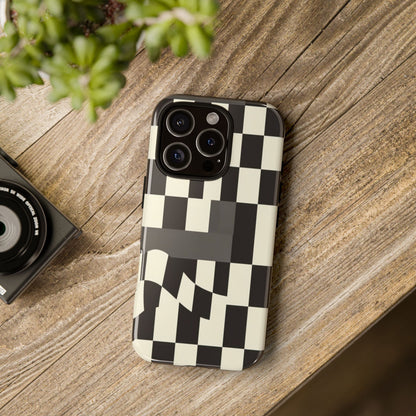 Checkerboard Wave Phone Case — Black & Cream Graphic Tough Case