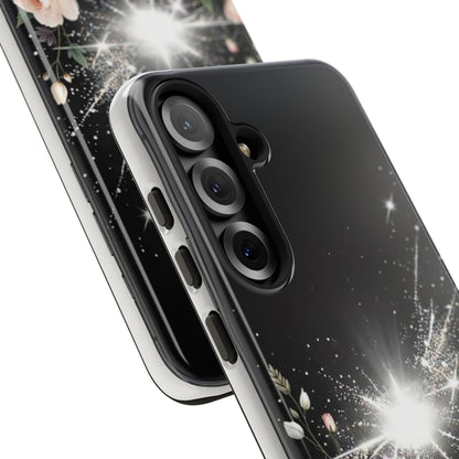 Floral Burst Phone Case — Protective Black Sparkle Design