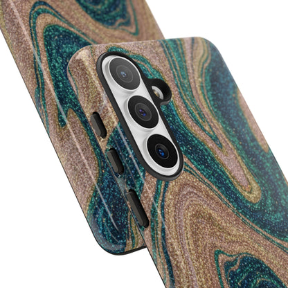 Marbled Teal & Gold Phone Case — Glitter Swirl Tough Case