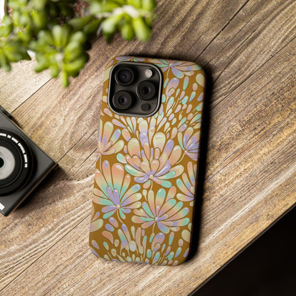 Floral Burst Tough Phone Case – Gold Pastel Botanical Protection