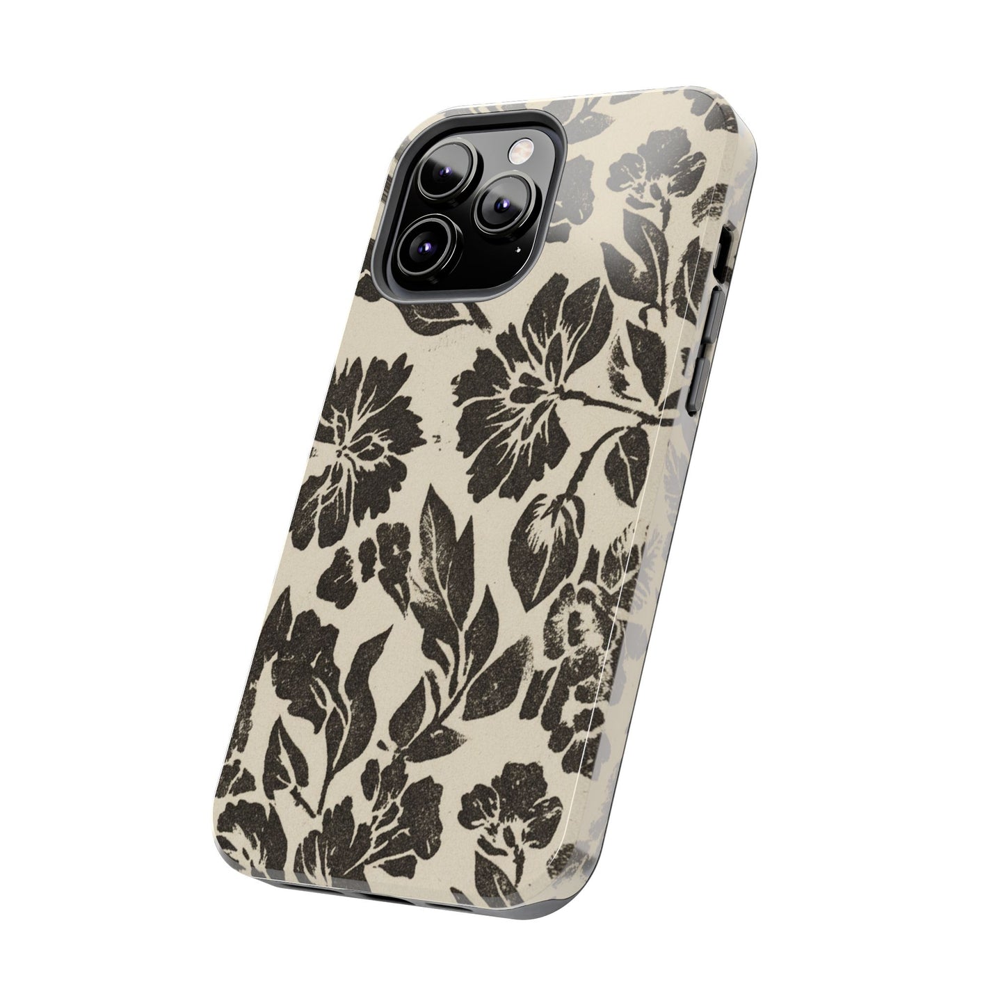 Floral Noir Tough Phone Case — Black Vintage Flower Protective Cover