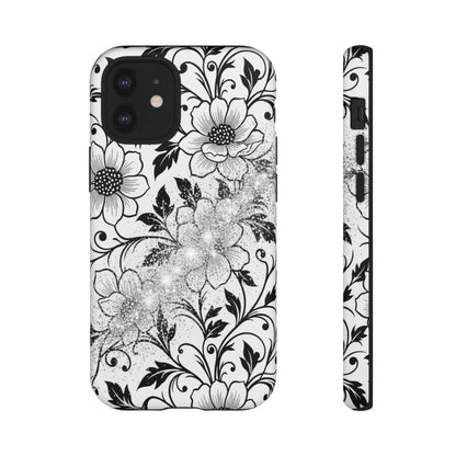 Floral Lace Phone Case — Black & White Vintage Flower Protective Case