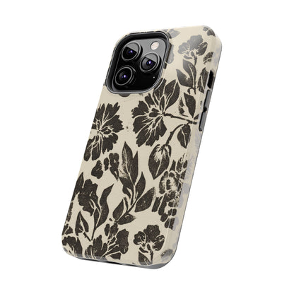 Floral Noir Tough Phone Case — Black Vintage Flower Protective Cover