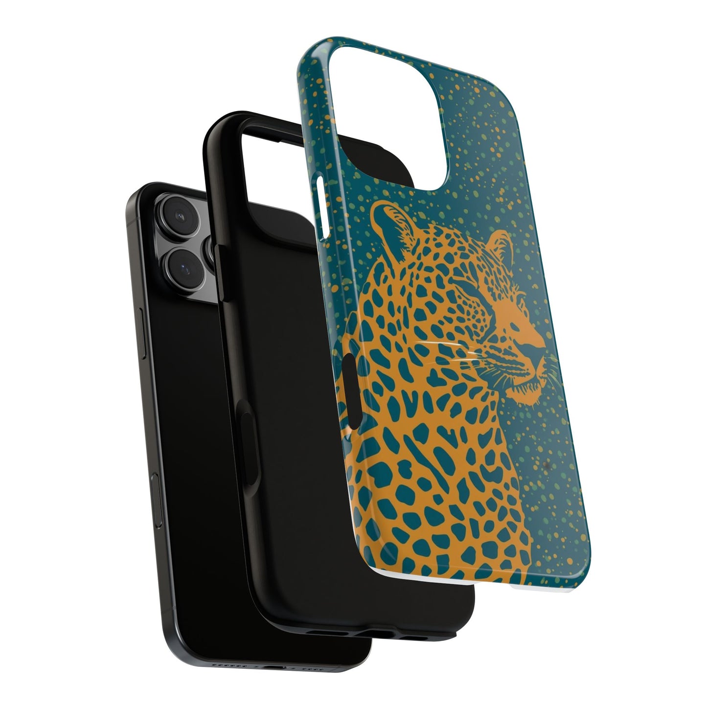 Leopard Spotlight Phone Case — Teal Gold Animal Print Protective Cover