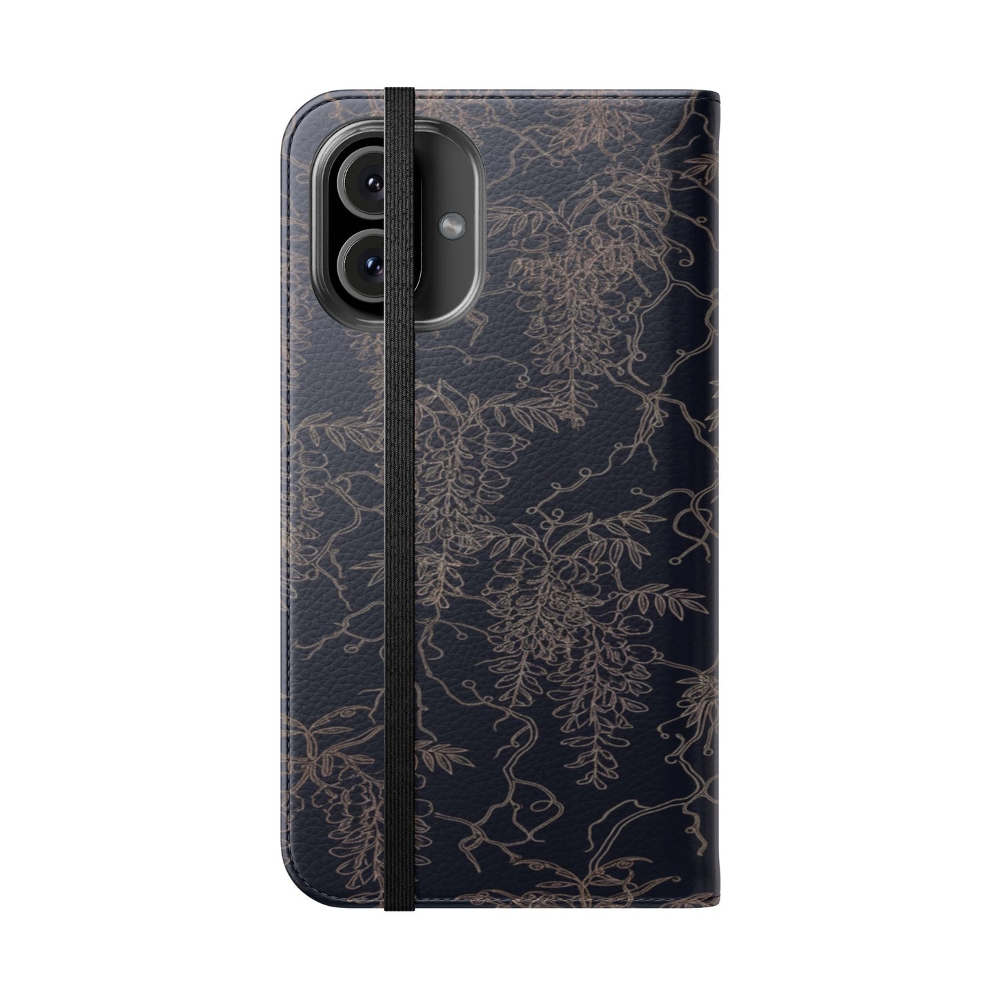 Botanical Noir Flip Phone Case — Dark Floral Wallet Cover with Card Slots