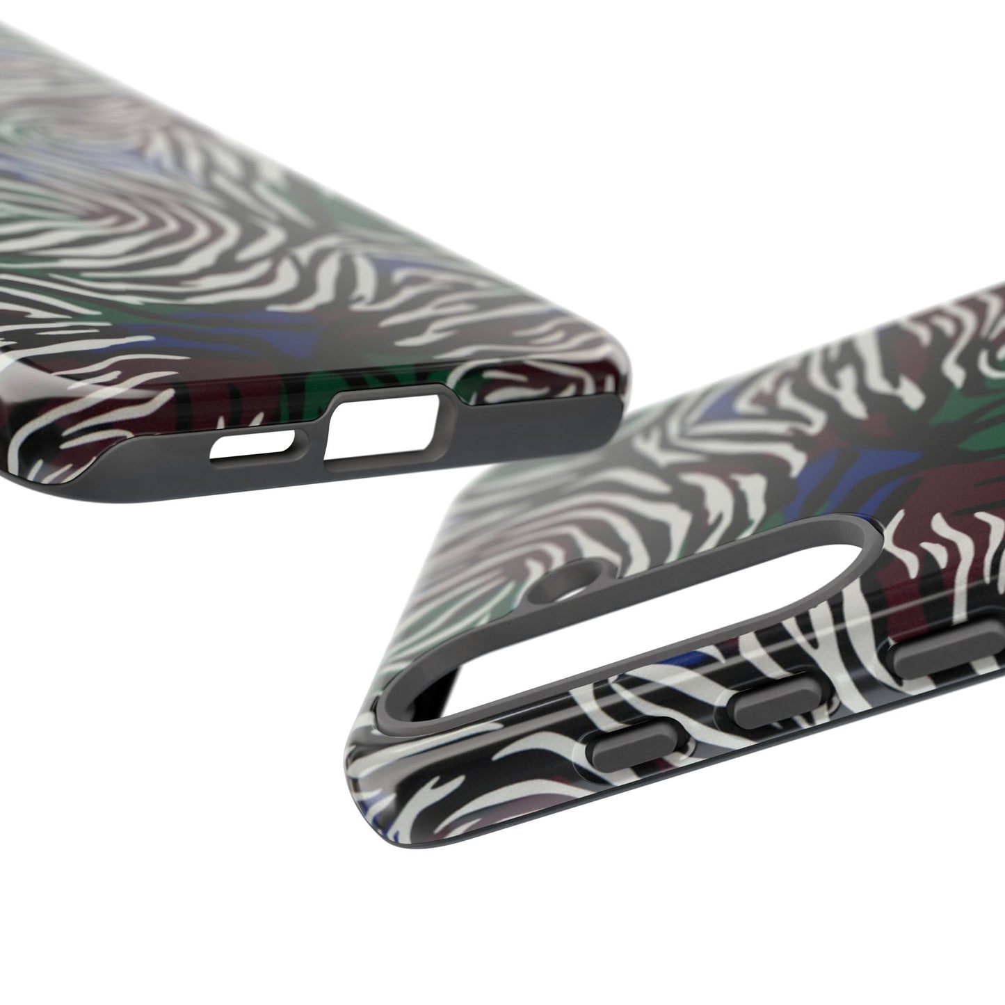 Zebra Camo Tough Phone Case – Green & Blue Animal Print Protective Cover