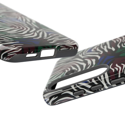 Zebra Camo Tough Phone Case – Green & Blue Animal Print Protective Cover