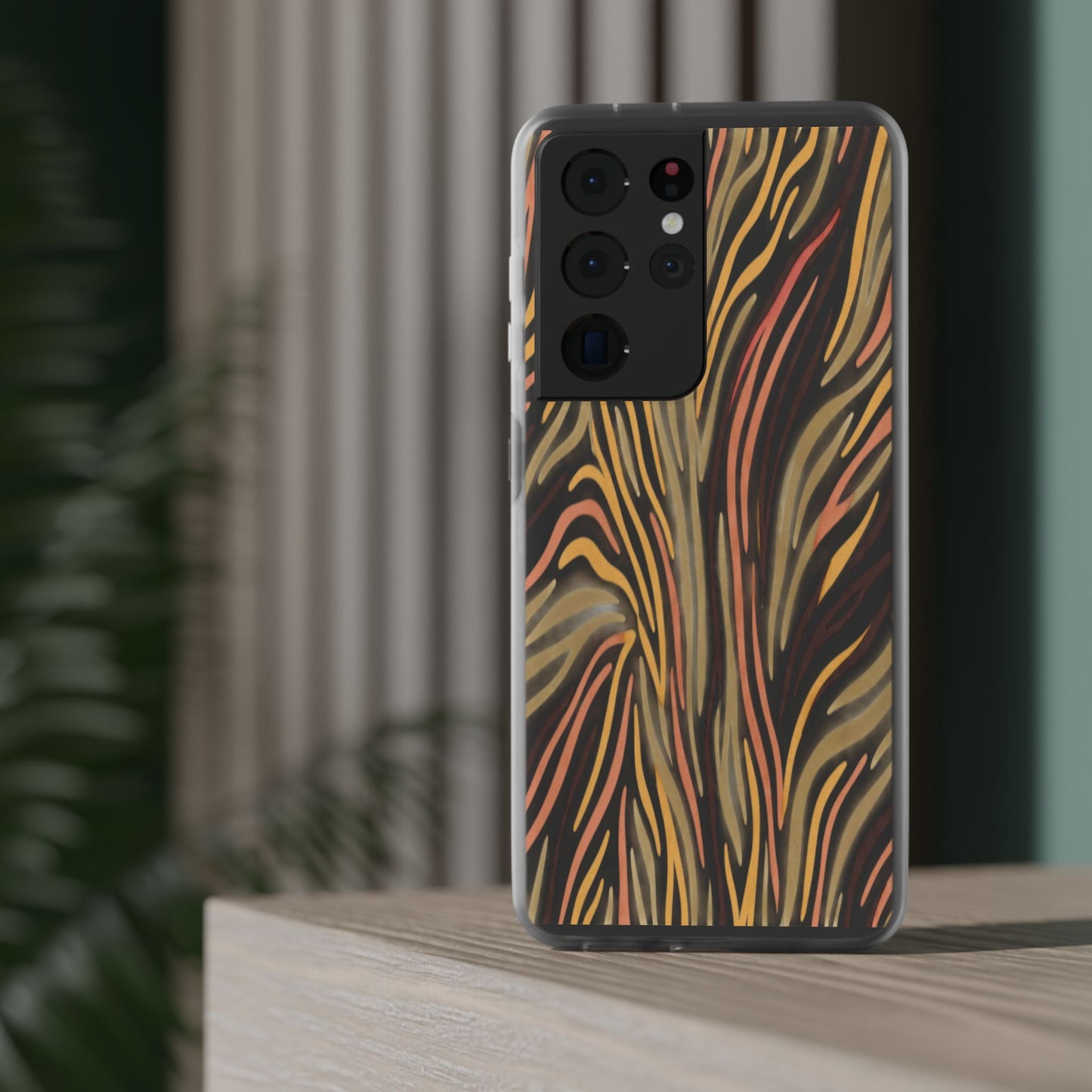 Marbled Neutral Stripe Phone Case — Abstract Beige & Terracotta Flexi Case
