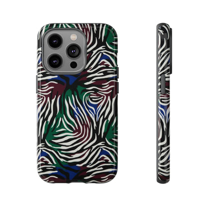 Zebra Camo Tough Phone Case – Green & Blue Animal Print Protective Cover