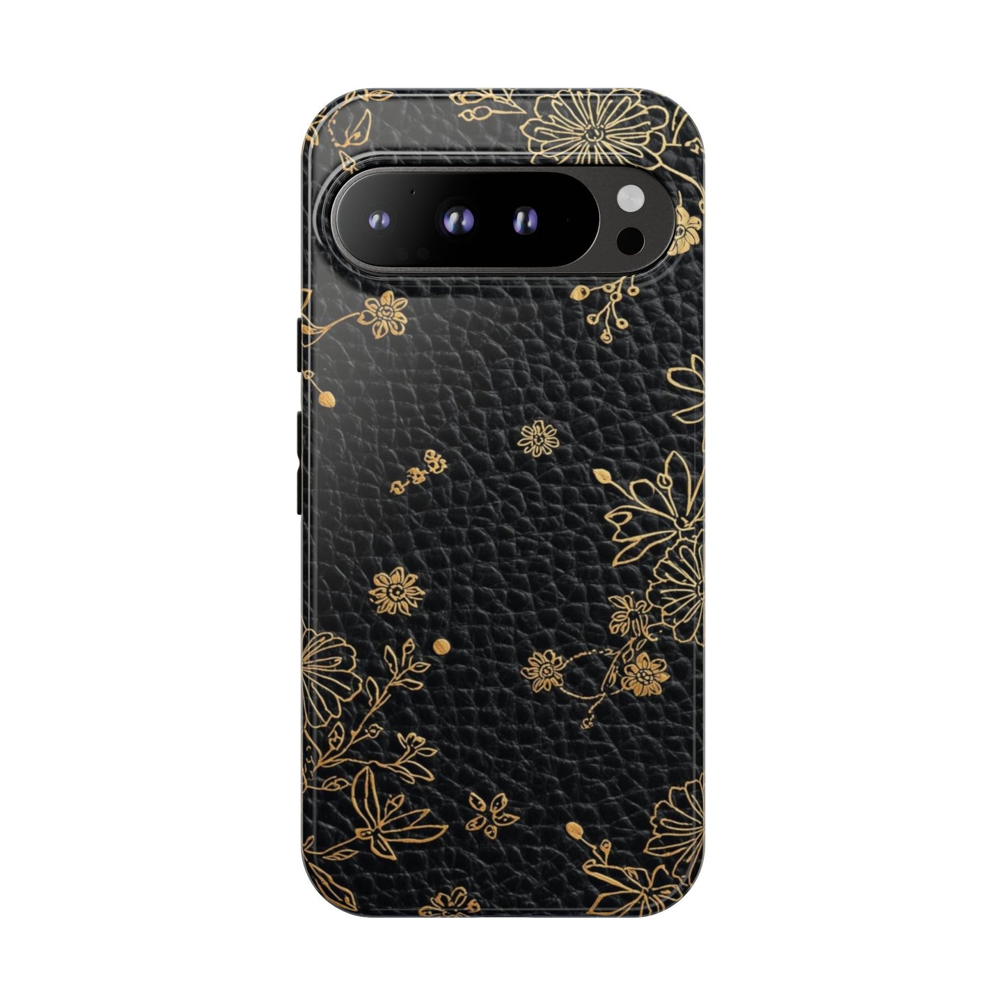 Floral Gold Foil Leather Texture Tough Phone Case