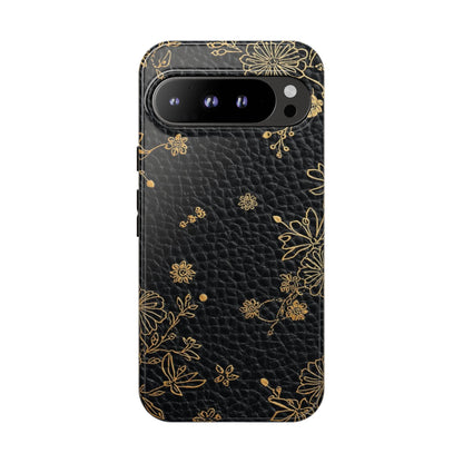 Floral Gold Foil Leather Texture Tough Phone Case