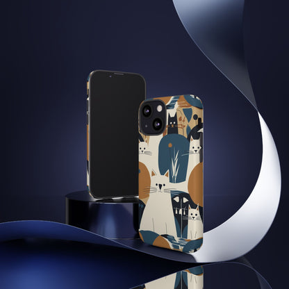 Cat Pattern Phone Case – Retro Abstract Cats Protective iPhone Cover