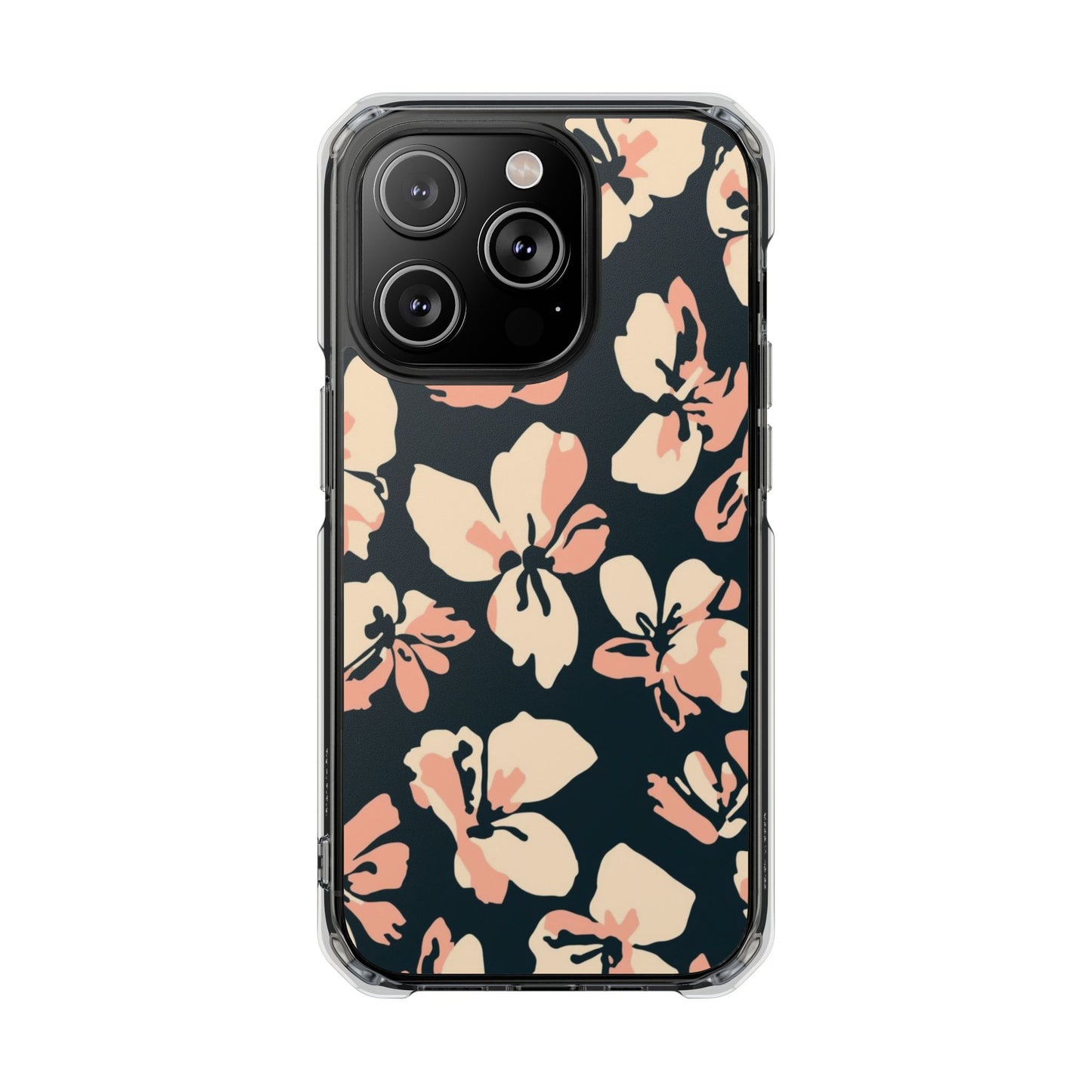 Clear Magnetic Phone Case — Peach Floral Impact Protection