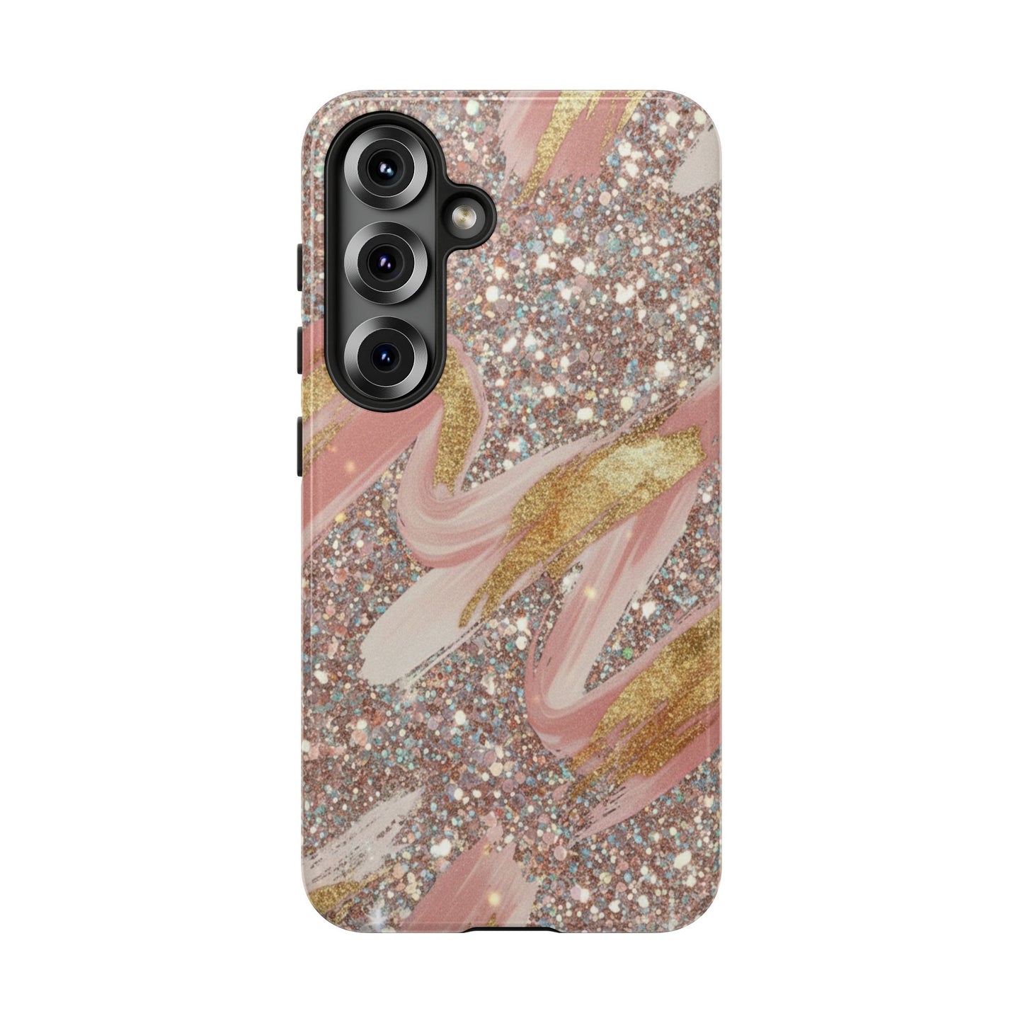 Glitter Blush Marble Phone Case — Pink Gold Swirl Tough Case