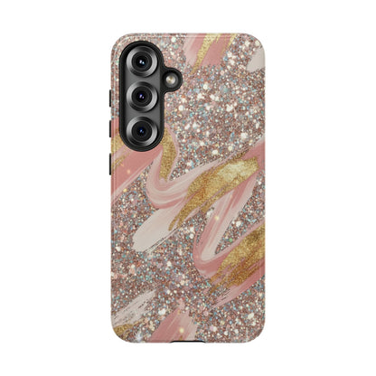 Glitter Blush Marble Phone Case — Pink Gold Swirl Tough Case