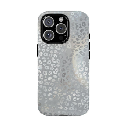 Grey Leopard Print Tough Phone Case — Durable Protective iPhone Cover