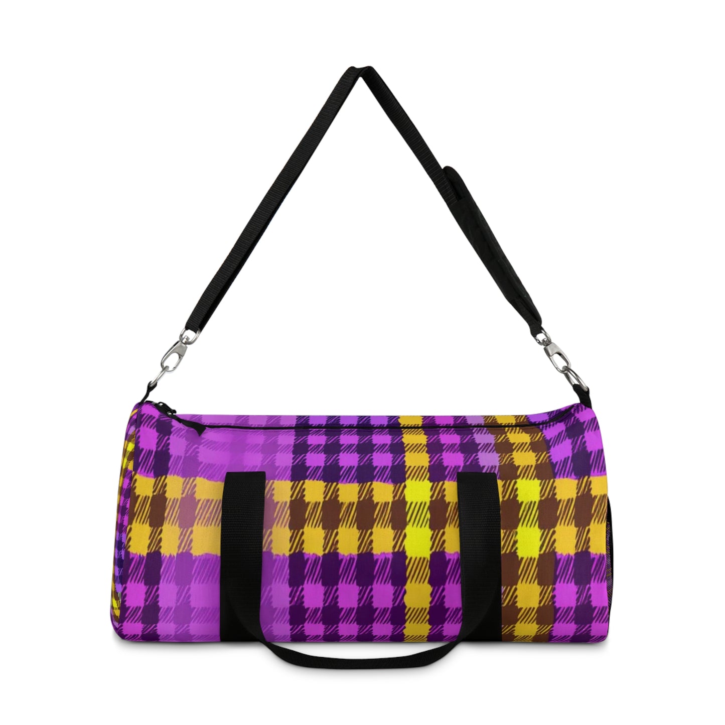 Purple & Gold Plaid Duffel Bag — Retro Travel Gym Bag
