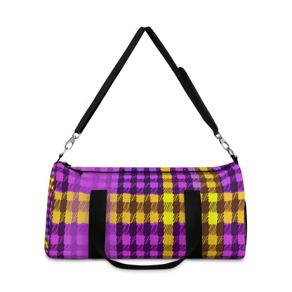 Purple & Gold Plaid Duffel Bag — Retro Travel Gym Bag