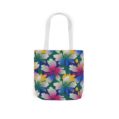 Colorful Tropical Floral Canvas Tote Bag — Vibrant Hibiscus Print
