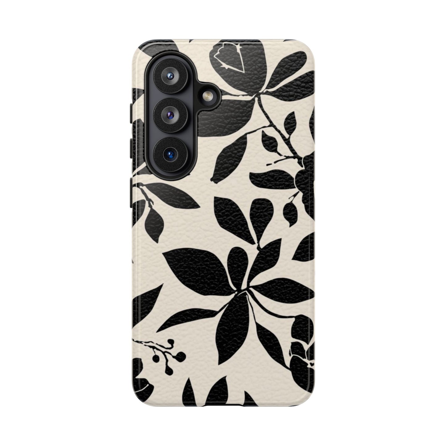 Black Floral Pattern Phone Case — Monochrome Botanical Tough Case