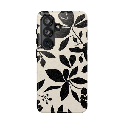 Black Floral Pattern Phone Case — Monochrome Botanical Tough Case