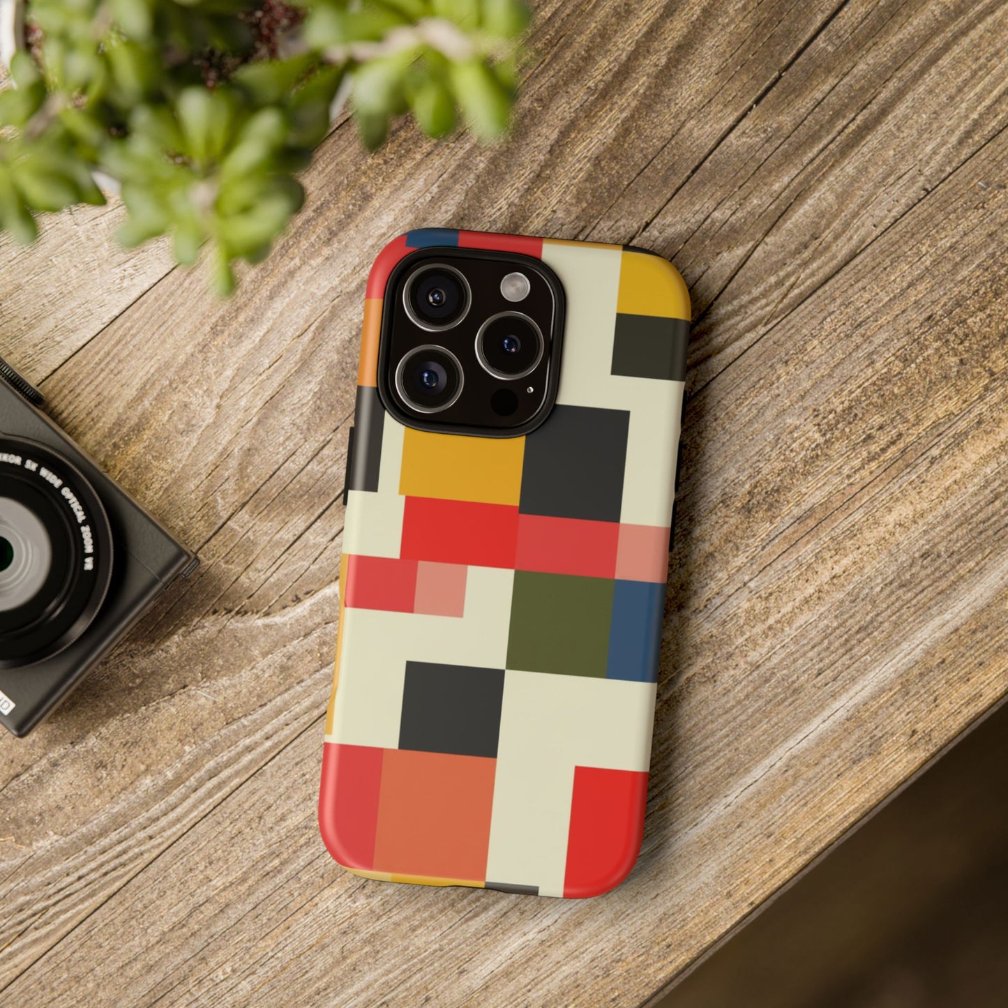 Abstract Color Block Tough Phone Case — Retro Geometric Protective Cover