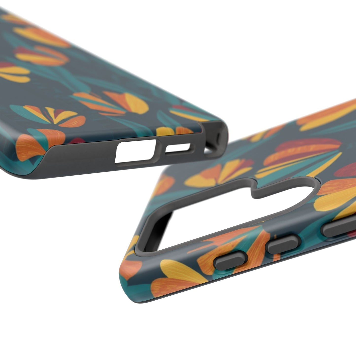 Floral Retro Teal Tough Phone Case — Vibrant Orange & Mustard Blooms