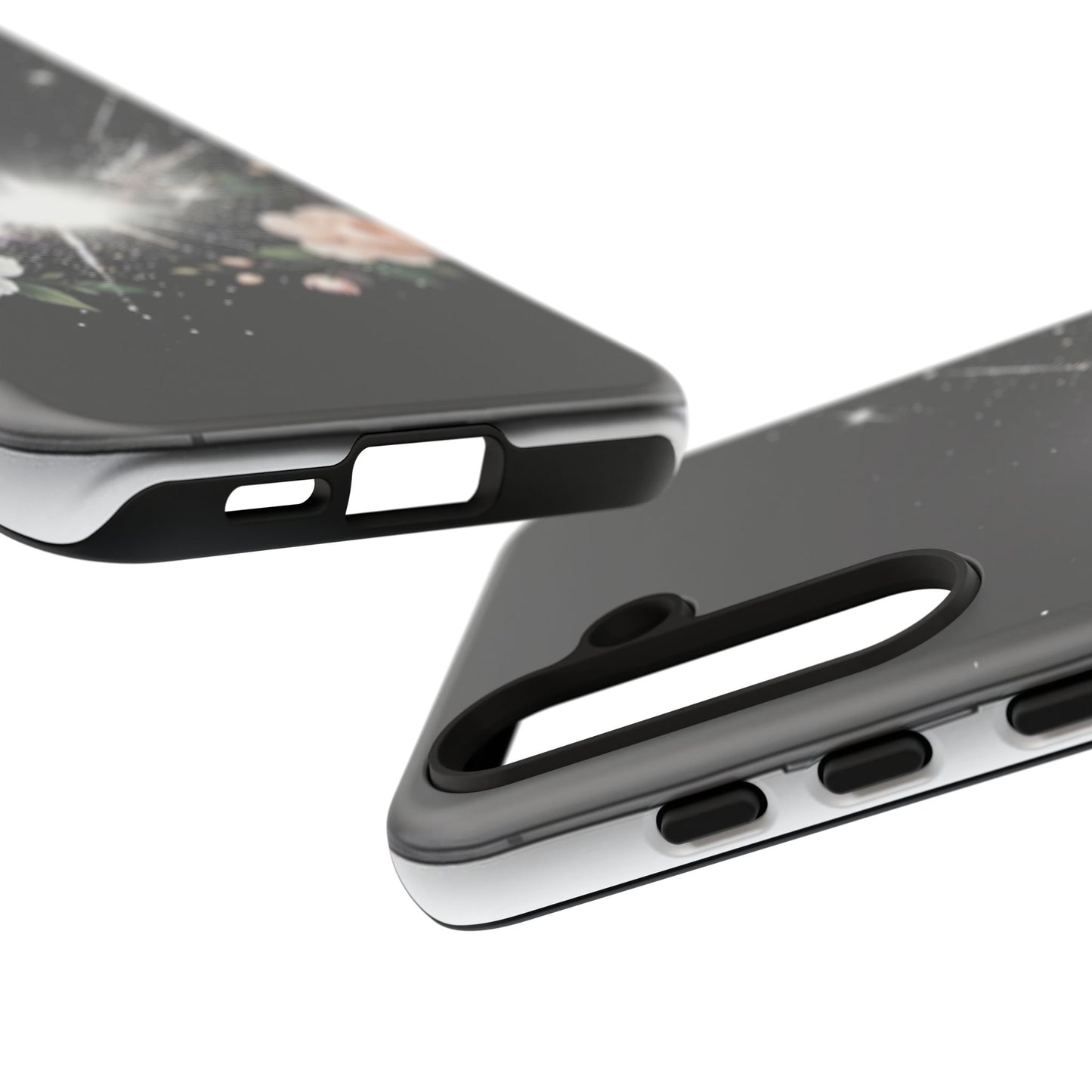 Floral Burst Phone Case — Protective Black Sparkle Design